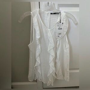 Zara White Ruffle Sleeveless Top NWT
